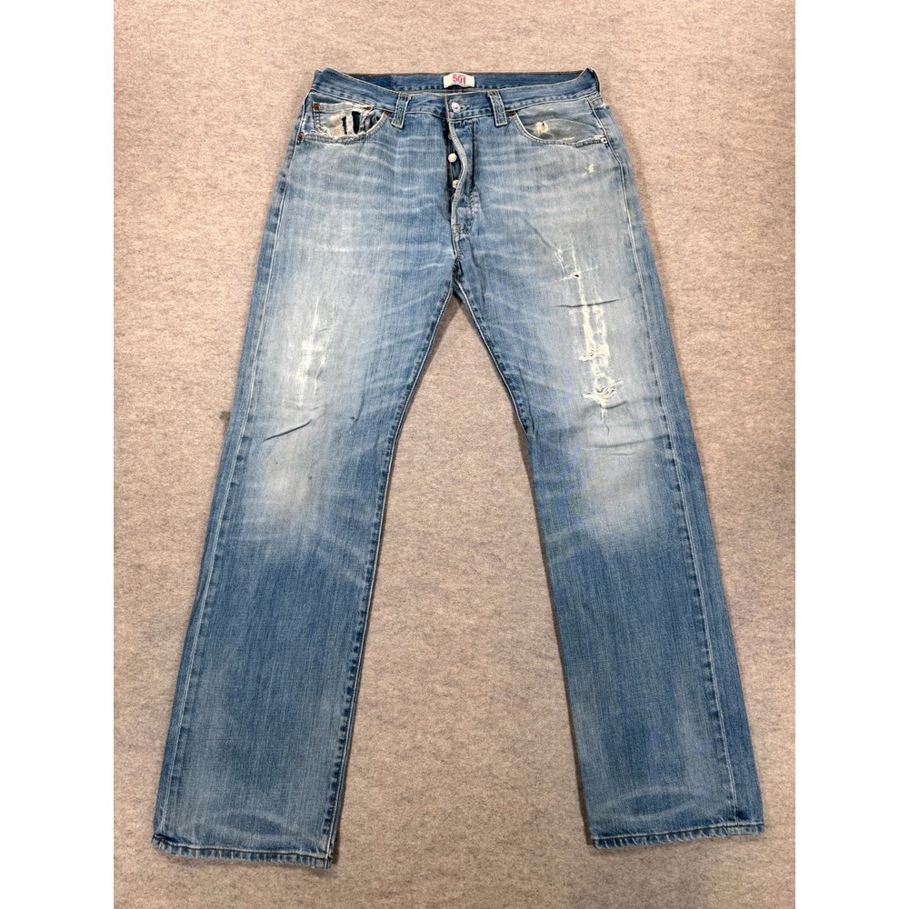 Vintage Levi's 501 Straight Leg Jeans Men 36x34 Blue Denim Light Wash Button Fly